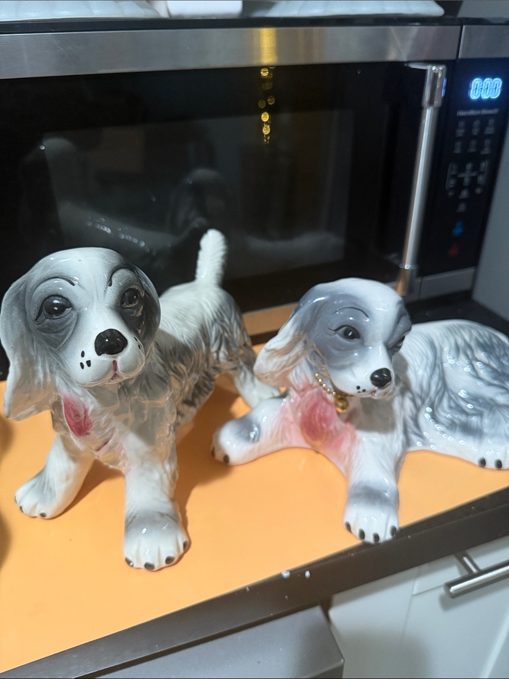 Ceramic Dog Figurine Pair - White and Gray Decorative Pets